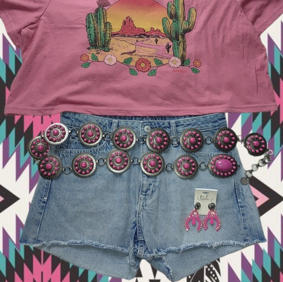 Accessories - Pink Western Concho belt